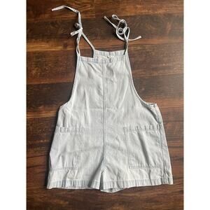 Aerie Denim Romper Shorts Adjustable Tie Straps Blue Chambray 100% Cotton  Med